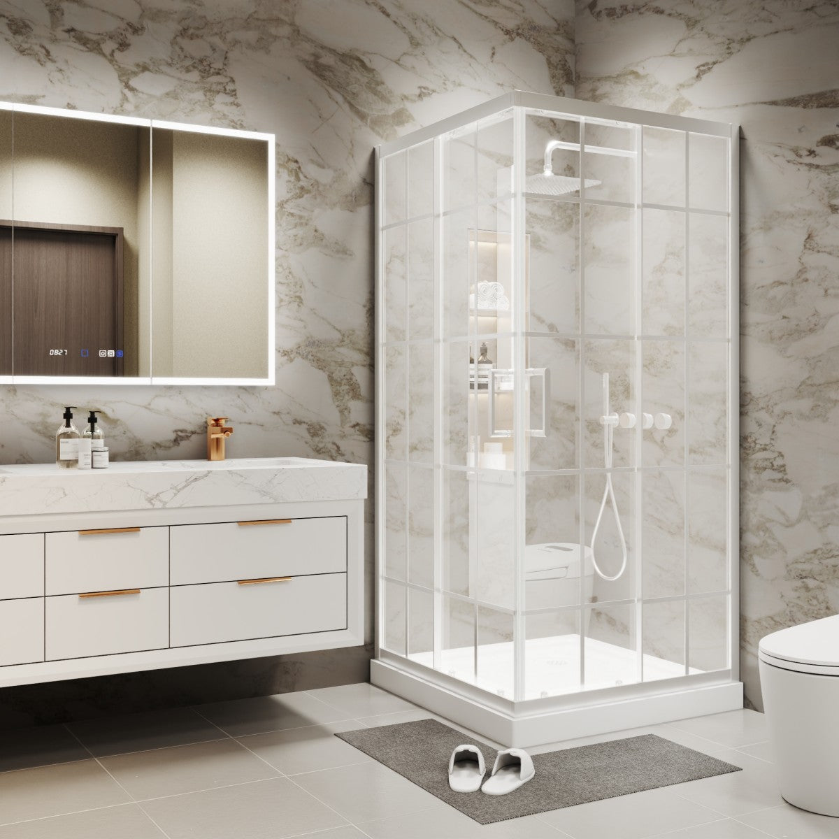 Haven-S 38" x 72" Corner Shower Enclosure,6mm Clear Glass,Double Sliding Shower Doors,White,Not Base,Adjustable
