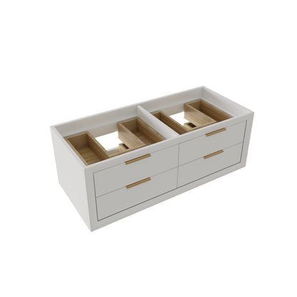 Glam 48" (Only VanityBase) Modern Floating White Rubberwood Bathroom Vanity Cabinet with Lights and Stone Slab Countertop, Dual Sinks