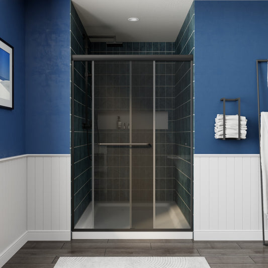 Glide-GR Semi-Frameless Shower Door 44-48 in. W x 70 in. H Bypass Sliding Shower Enclosure,Matte Black,Double Sliding Smoke Gray Glass
