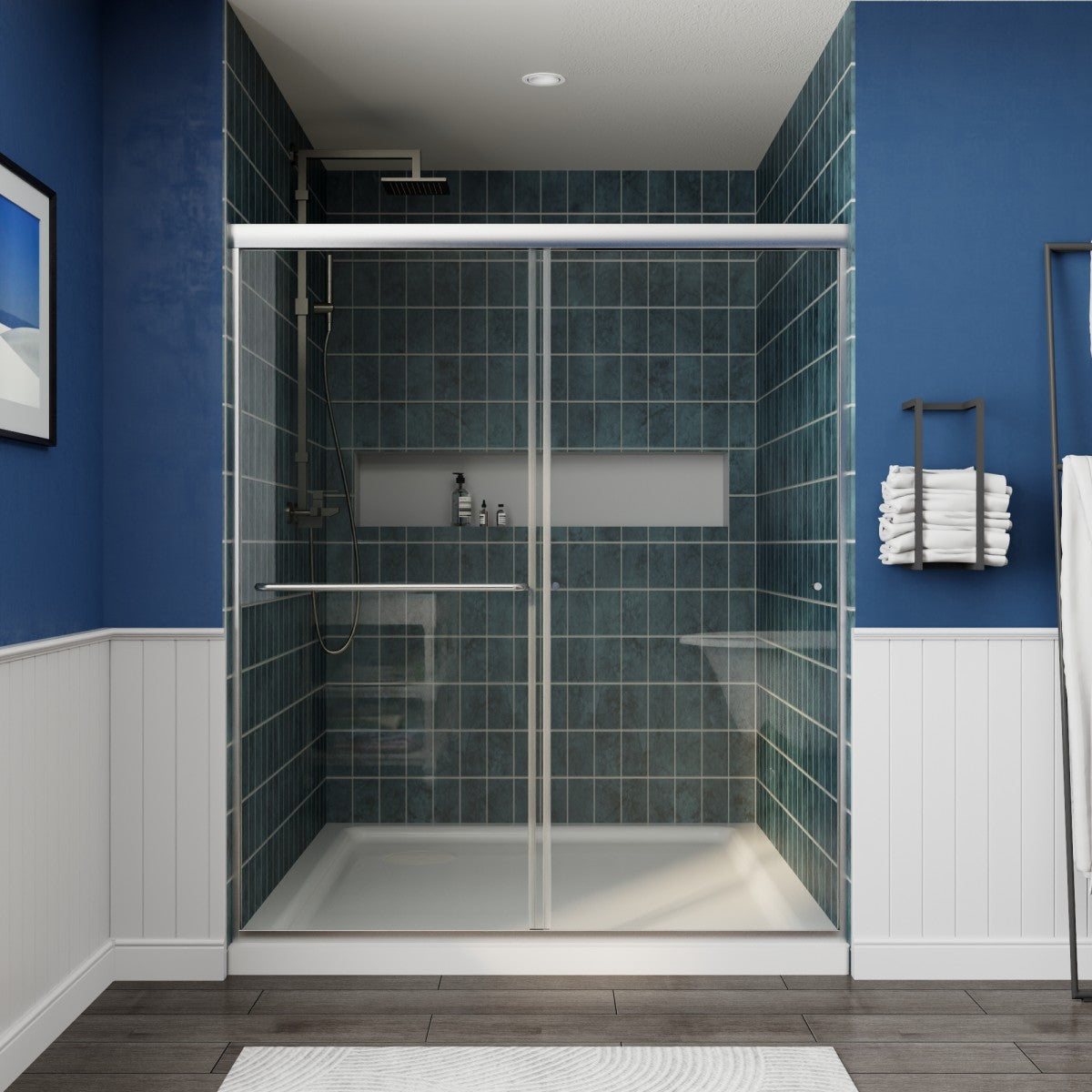 Glide 56-60" Wide x 70" High Sliding Glass Shower Doors Framed in Chrome Finish with Clear Glass