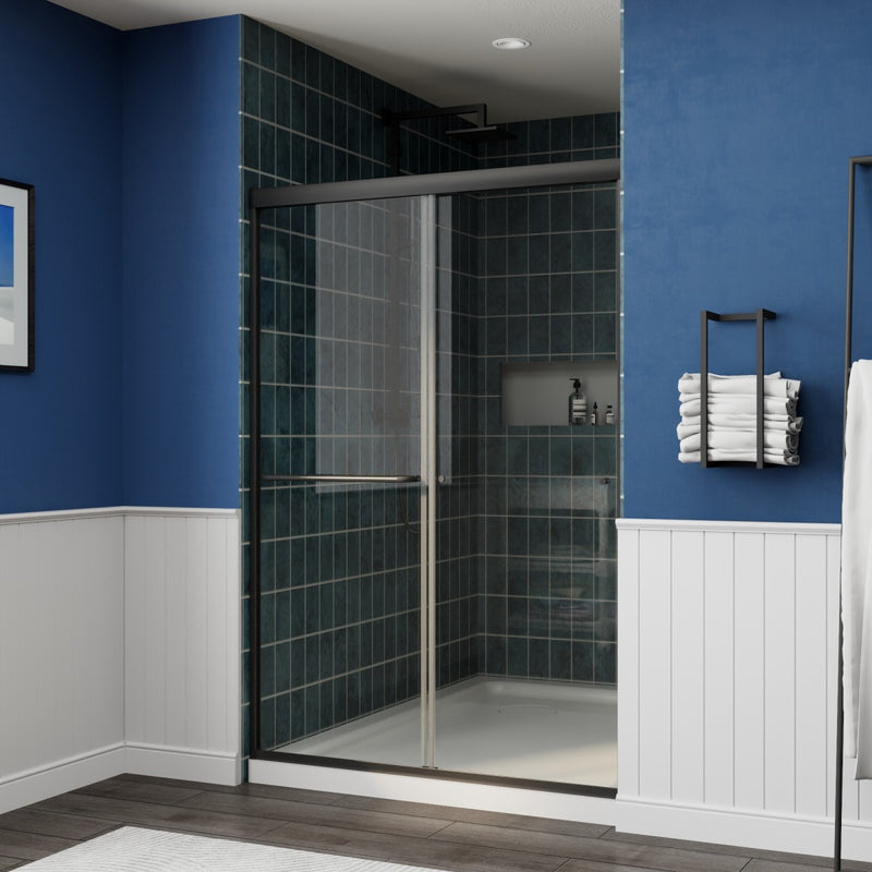 Glide 44-48" Wide x 70" High Sliding Glass Shower Doors Frame in Black,Clear Tempered Glass