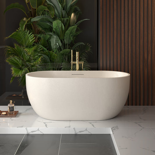 Allsumhome RockX 59" Oval Freestanding Bathtub - Stone Touch in Milky Coffee, Scratch-proof, cUPC Certified Freestanding Bath Tubs