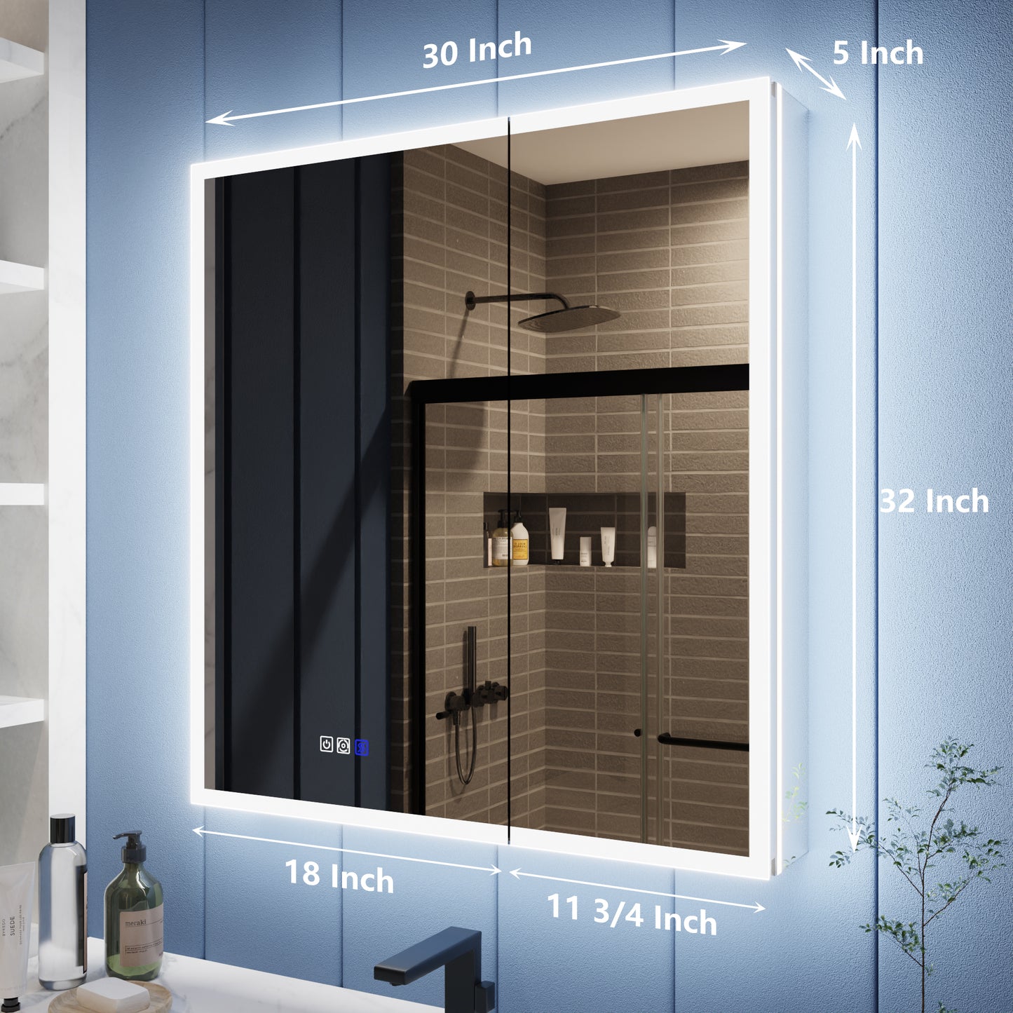 Illusion 30" x 32" LED Lighted Medicine Cabinet with Magnifiers Front and Back Light