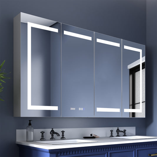 Boost-M2 60" W x 32" H LED Lighted Bathroom Medicine Cabinet with Mirror Recessed or Surface led Medicine Cabinet