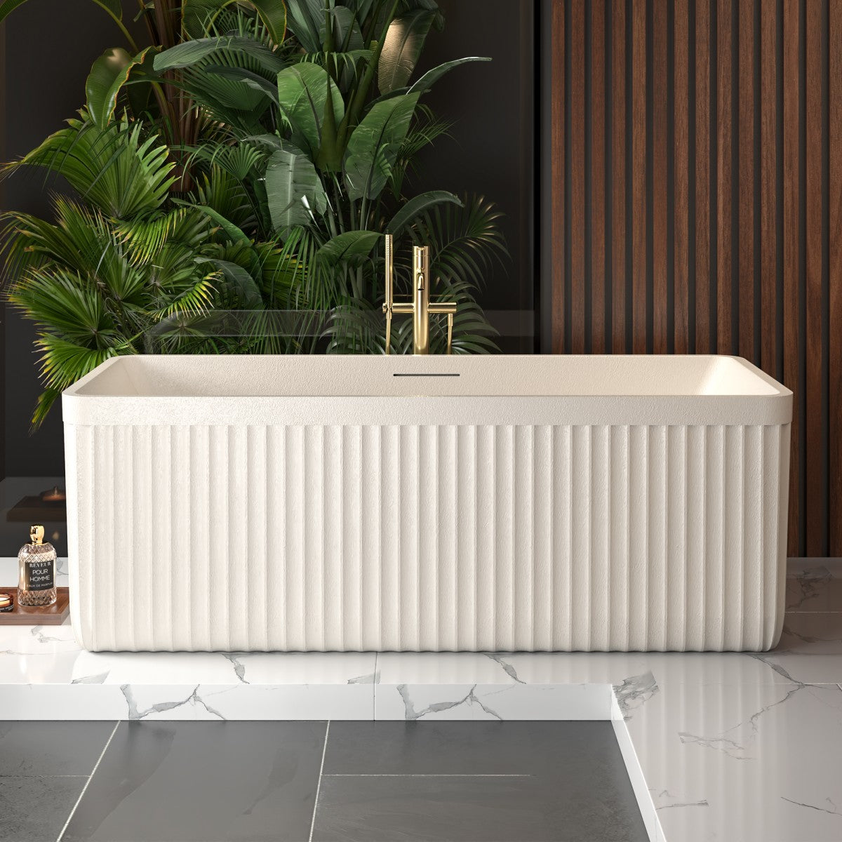 Allsumhome RockF 57 Freestanding Soaker Bathtubs - Stone Touch in Milky Coffee, Scratch-proof, cUPC Certified Freestanding Bath Tubs