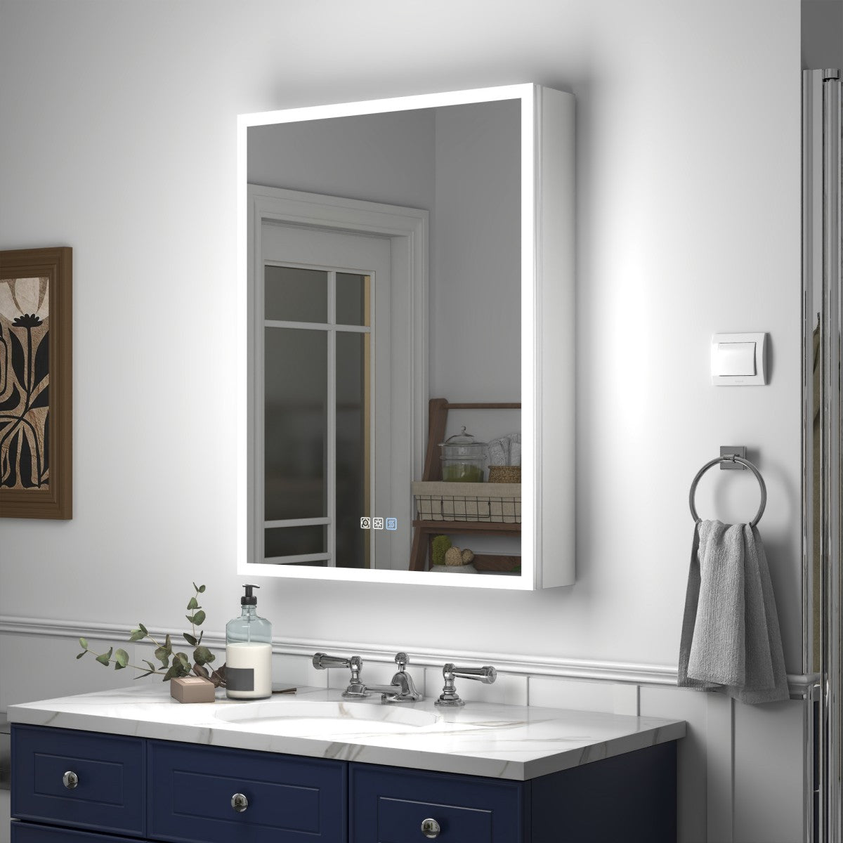 Rim 24" W x 32" H Illuminated Medicine Cabinet Recessed or Surface Mount with Left Hinge and Mirrors