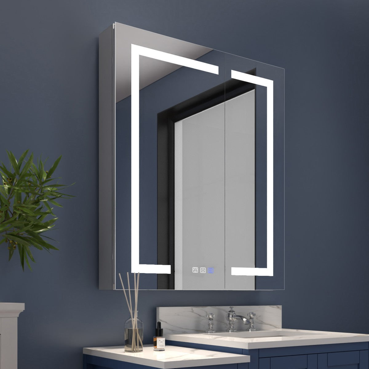 Boost-M2 30" W x 36" H Bathroom Light Medicine Cabinets Recessed or Surface Defogger, Dimmer, Outlets & USB