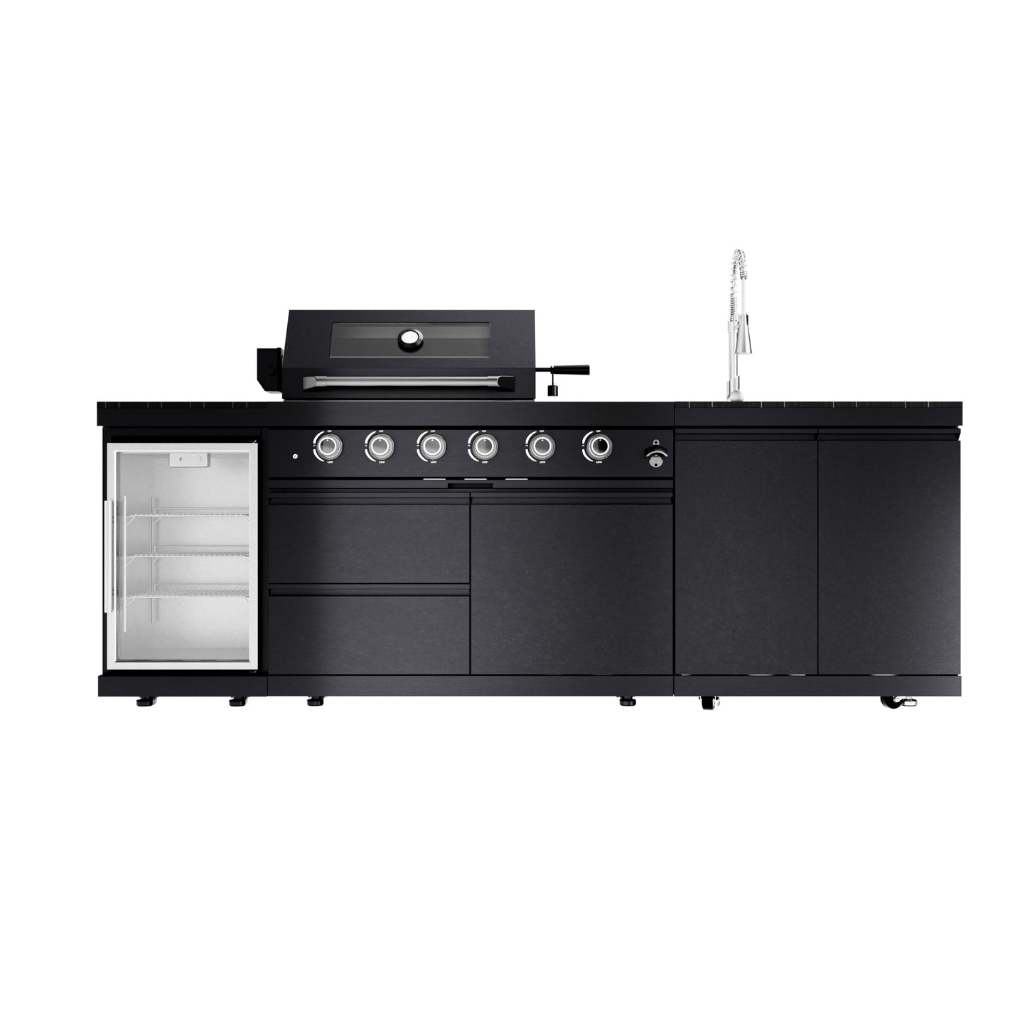 46-Inch 4-Burner 72000 BTU Deluxe Stainless Steel Gas Outdoor Kitchen Bar Barbecue Island Grill + Wine Cooler Compact Refrigerator + Rotisserie kit + Granite Countertops + Stainless steel Sink-104