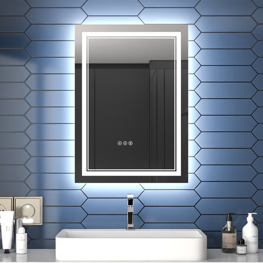 Linea 20" W x 28" H LED Heated Bathroom Mirror,Anti Fog,Dimmable,Front-Lighted and Backlit, Tempered Glass