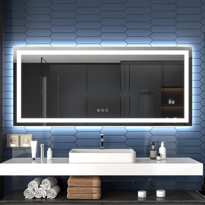 72" W x 32" H LED Bathroom Large Light Led Mirror,Anti Fog,Dimmable,Dual Lighting Mode,Tempered Glass|Apex