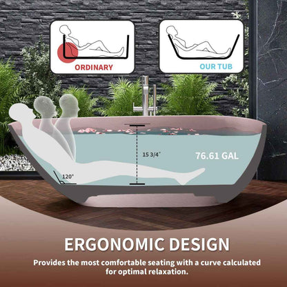 Allsumhome RockE 59" Imitation Natural Stone Freestanding Bathtub,Stone Touch,Pink,Scratch-proof,cUPC Certified,No Drain