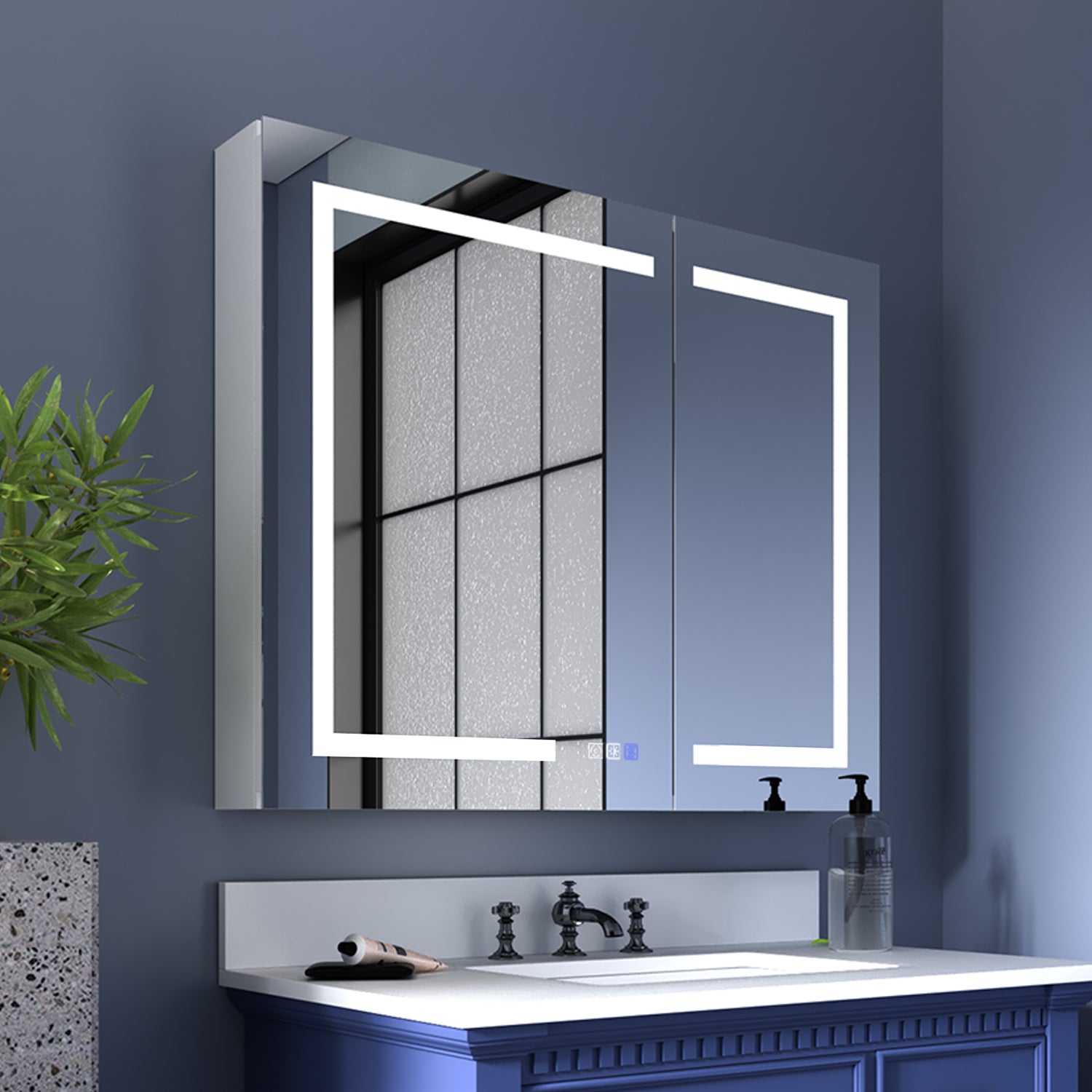 Bathroom Cabinet with USB Port - 36" W x 30" H LED Lighted Medicine Cabinet with Mirror, Recessed or Surface Mounted|ExBrite Boost-M1
