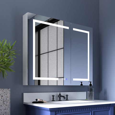 Bathroom Cabinet with USB Port - 36 x 30 Medicine Cabinet with Mirror, LED Lighted, Recessed or Surface Mounted | ExBrite Boost-M1