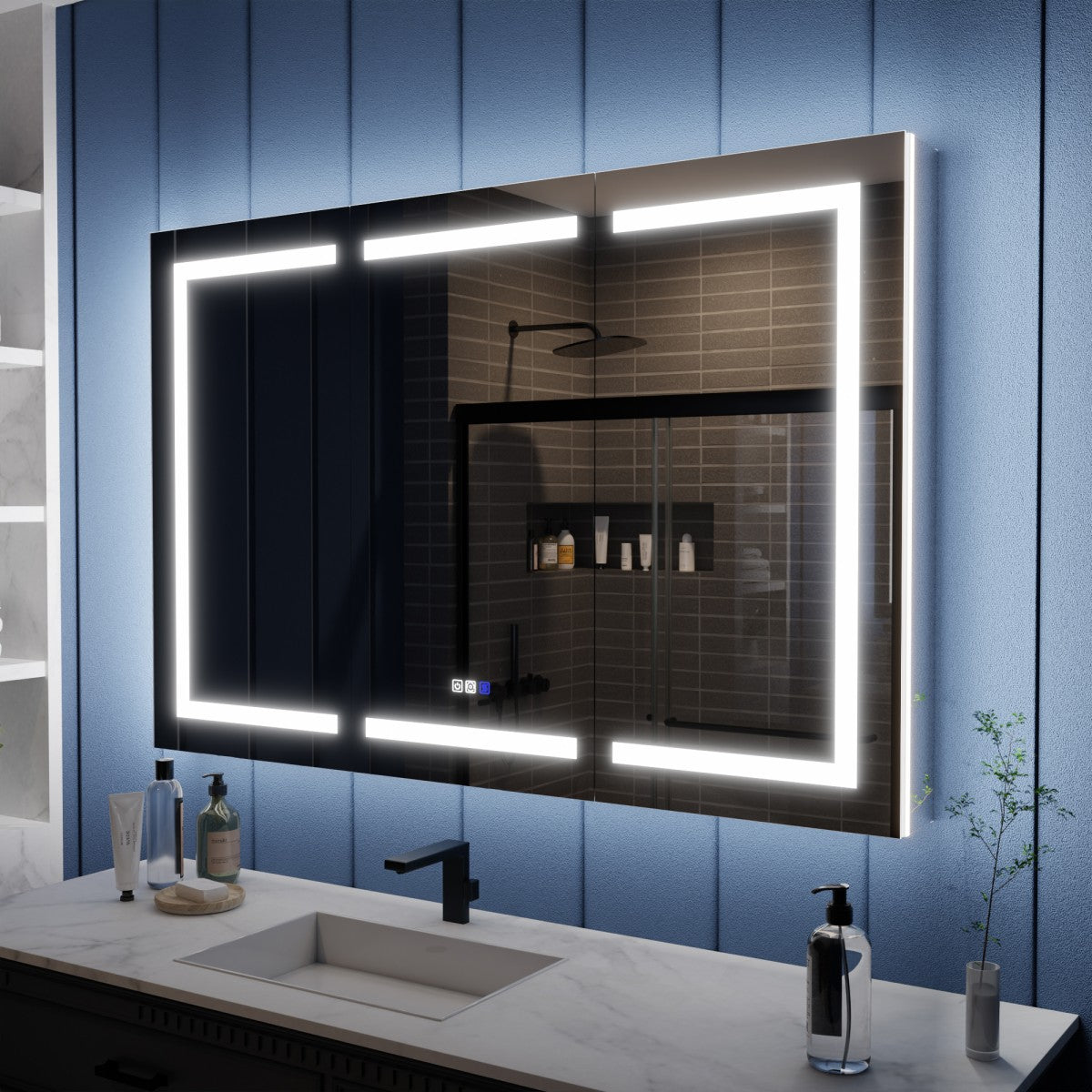 Illusion-B 54" x 36" LED Lighted Inset Mirrored Medicine Cabinet with Magnifiers Front and Back Light
