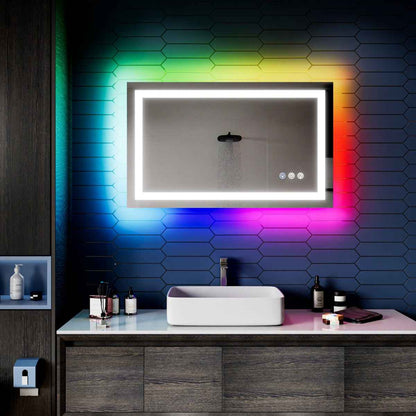 40"x 24" RGB Smart LED Bathroom Mirror–Color Changing Backlit Mirror with Anti-Fog & Dimmable Touch Control|Exbrite DYLUX