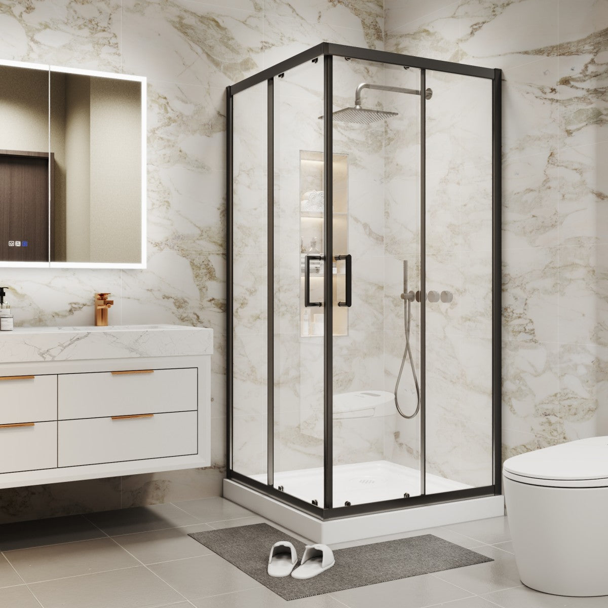 Haven 38" x 72" Matte Black Corner Shower Enclosure,6mm Clear Glass,Double Sliding Shower Doors,Not Base,Adjustable