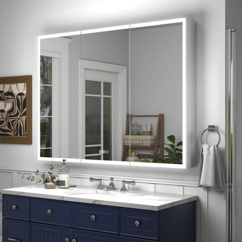 Rim 48" W x 36" H LED Lighted Bathroom Medicine Cabinets with Mirror - Recessed or Surface Options