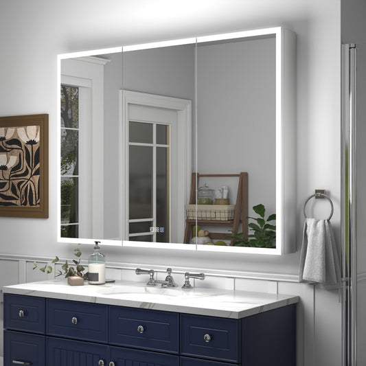 Rim 48" W x 36" H LED Lighted Bathroom Medicine Cabinets with Mirror - Recessed or Surface Options