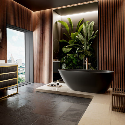 Allsumhome RockE 67" Imitation Natural Stone Freestanding Bathtub,Stone Touch,Pure Black,Scratch-proof,cUPC Certified,No Drain