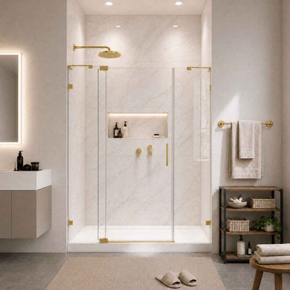 Custom Shower Glass | 10mm Tempered Clear Glass with Easy-Clean Film, Aluminum Frame & 304 Stainless Steel Handles