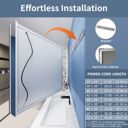 Illusion-B 42" x 36" LED Lighted Inset Mirrored Medicine Cabinet with Magnifiers Front and Back Light