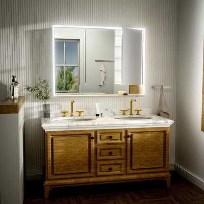 Ample 48" W x 36" H LED Lighted Chrome Medicine Cabinet with Mirror and Shelves for Bathroom Recessed or Surface Mount