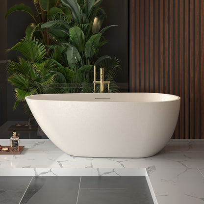 Allsumhome RockE 67" Bathtub Freestanding - Stone Touch in Milky Coffee, Scratch-proof, cUPC Certified Freestanding Bath Tubs
