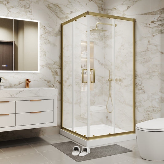 Haven 38" x 72" Corner Shower Enclosure,6mm Clear Glass,Double Sliding Shower Doors,Brushed Gold,Not Base,Adjustable