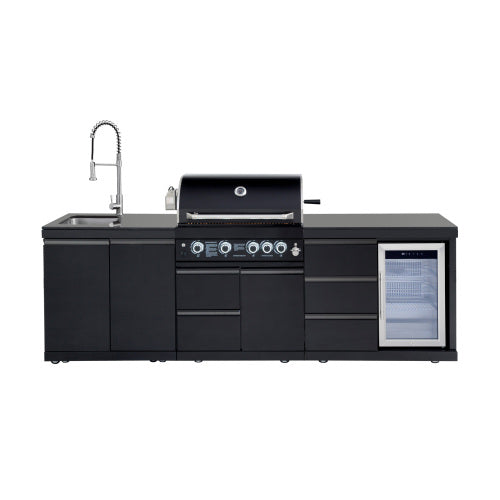 Outdoor Kitchen Island 102.4 Inch 4 Burner Propane Gas BBQ Grill 59500 BTU 304 Stainless Steel Black Color With CSA, ETL Certification + Sink + Refrigerator