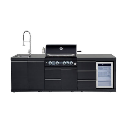 Outdoor Kitchen Island 102.4 Inch 4 Burner Propane Gas BBQ Grill 59500 BTU 304 Stainless Steel Black Color With CSA, ETL Certification + Sink + Refrigerator