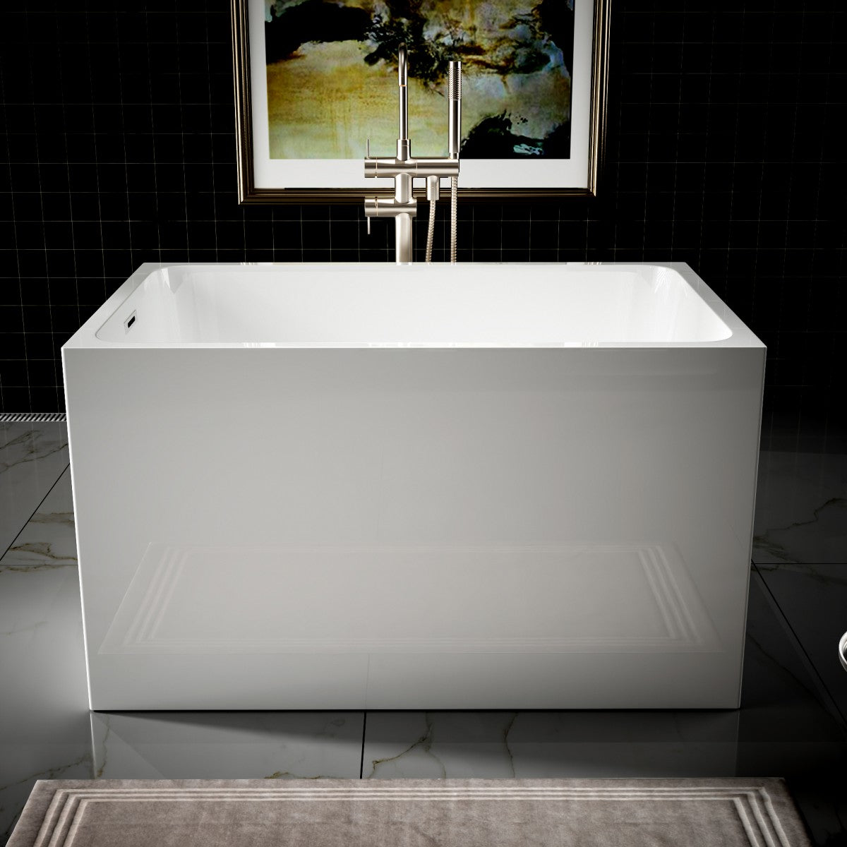 SQ-S Exbrite 43' Acrylic Freestanding Bathtub with seat,Spacious rectangle Shape, Gloss White Finish, Chrome Overflow & Pop-Up Drain - ExBriteUSA