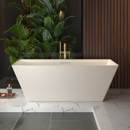 Allsumhome RockR 67" Rectangular Bathtub Freestanding - Stone Touch in Milky Coffee, Scratch-proof, cUPC Certified Freestanding Bath Tubs