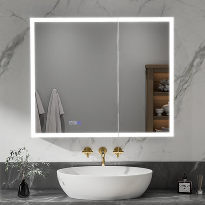 ExBrite 36"W x 30"H LED Medicine Cabinet with Anti-Fog, Stepless Color Temperature and Dimming, Adjustable Shelves, Aluminum Frame, Recessed or Surface Mount - ExBriteUSA