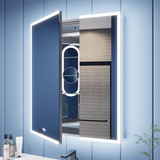 Illusion 30 x 36 inch lighted medicine cabinet installed above a bathroom vanity