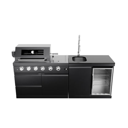 46-Inch 4-Burner 72000 BTU Deluxe Stainless Steel Gas Outdoor Kitchen Bar Barbecue Island Grill + Wine Cooler Compact Refrigerator + Rotisserie kit + Granite Countertops + Stainless steel Sink-85