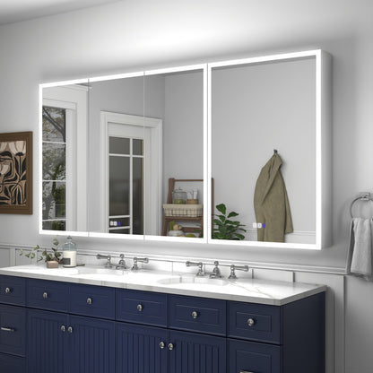 Rim 72" W x 36" H LED Lighted Medicine Cabinets with Mirrors, Recessed or Surface for Bathroom