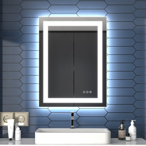 Apex 24" W x 32" H LED Bathroom Light Mirror,Anti Fog,Dimmable,Three Lighting Modes