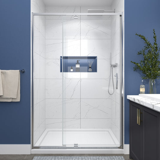 Flexi 44-48"x71" Frameless Shower Door in Brushed Nickel,Water Repellent Glass with Seal Strip Parts and Handle,6mm Glass Shower Door