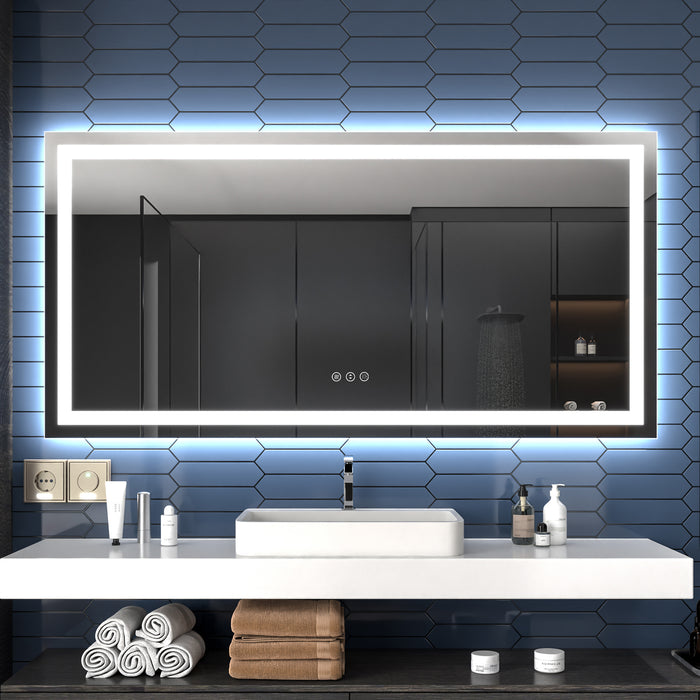 Anti Fog Bathroom Mirror 72" W x 36" H LED Backlit Dimmable | Apex
