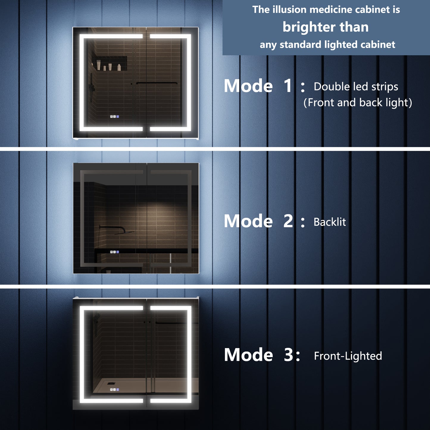 Illusion-B 42" x 36" LED Lighted Inset Mirrored Medicine Cabinet with Magnifiers Front and Back Light