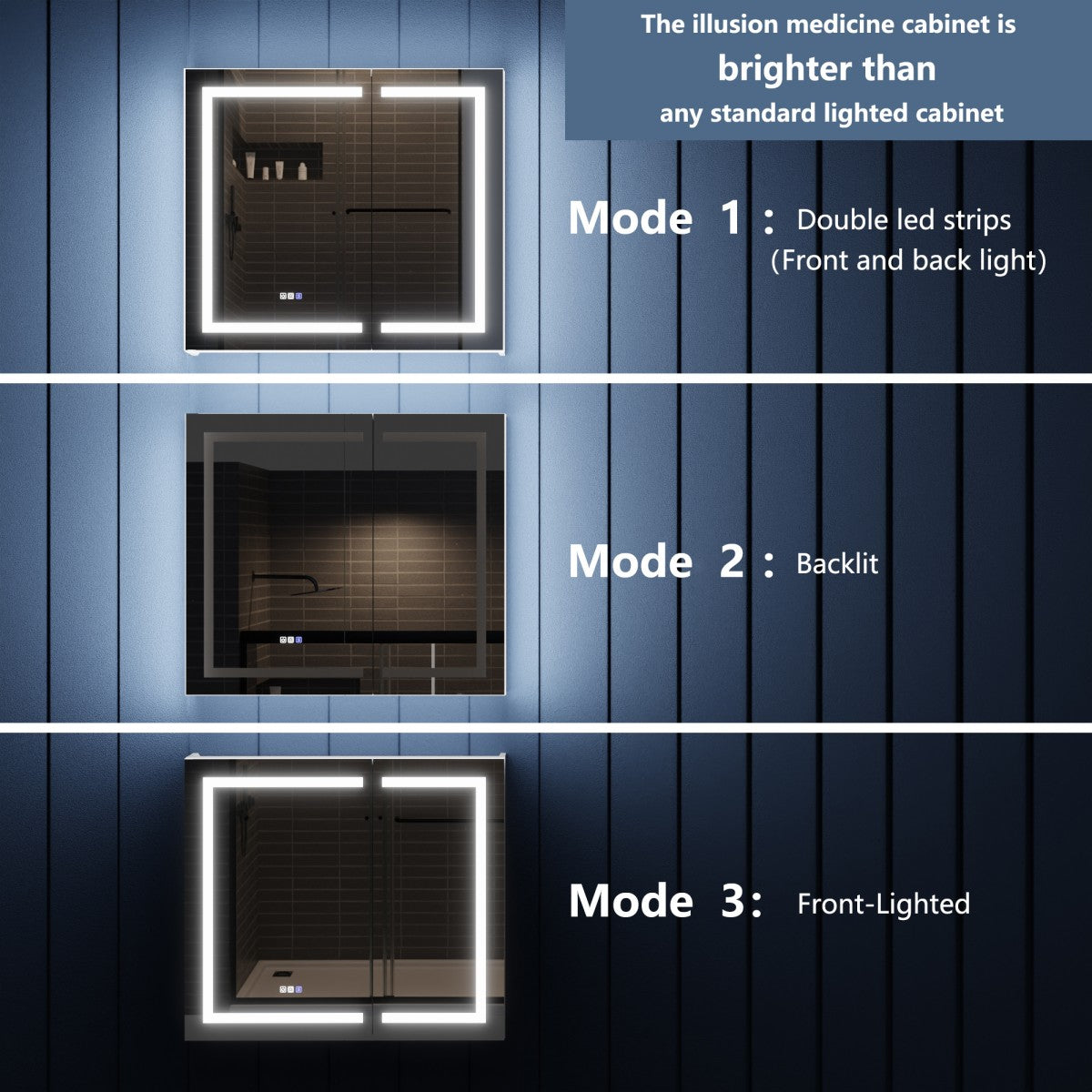 Illusion-B 42" x 36" LED Lighted Inset Mirrored Medicine Cabinet with Magnifiers Front and Back Light