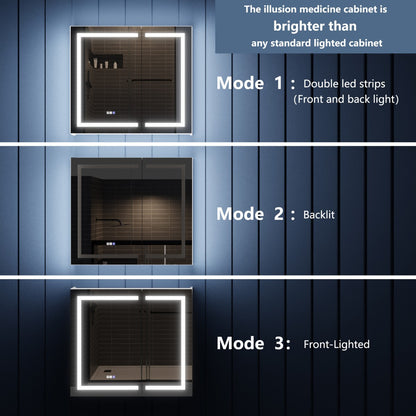 Illusion-B 42" x 36" LED Lighted Inset Mirrored Medicine Cabinet with Magnifiers Front and Back Light