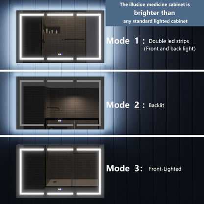 Illusion-B 66" x 36" LED Lighted Inset Mirrored Medicine Cabinet with Magnifiers Front and Back Light