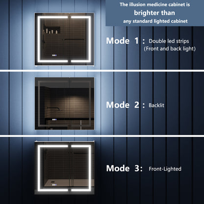 Illusion-B 42" x 36" LED Lighted Inset Mirrored Medicine Cabinet with Magnifiers Front and Back Light
