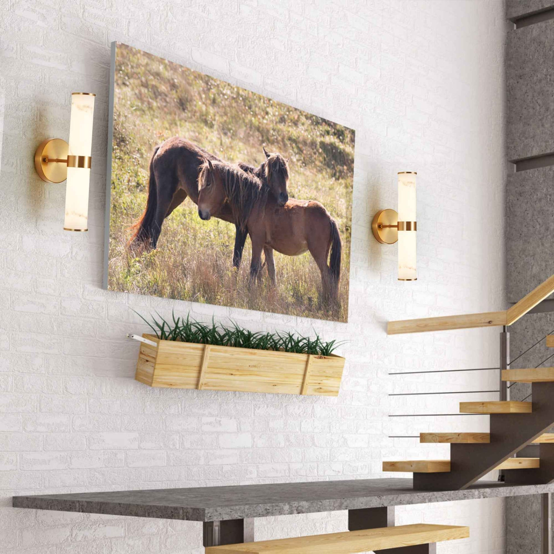 Exbrite Set of 2 Modern Marble-Effect Resin Wall Sconces with Gold Accents – Elegant LED-Compatible Vanity Lights for Bedroom, Living Room & Hallway(Only Inoor)