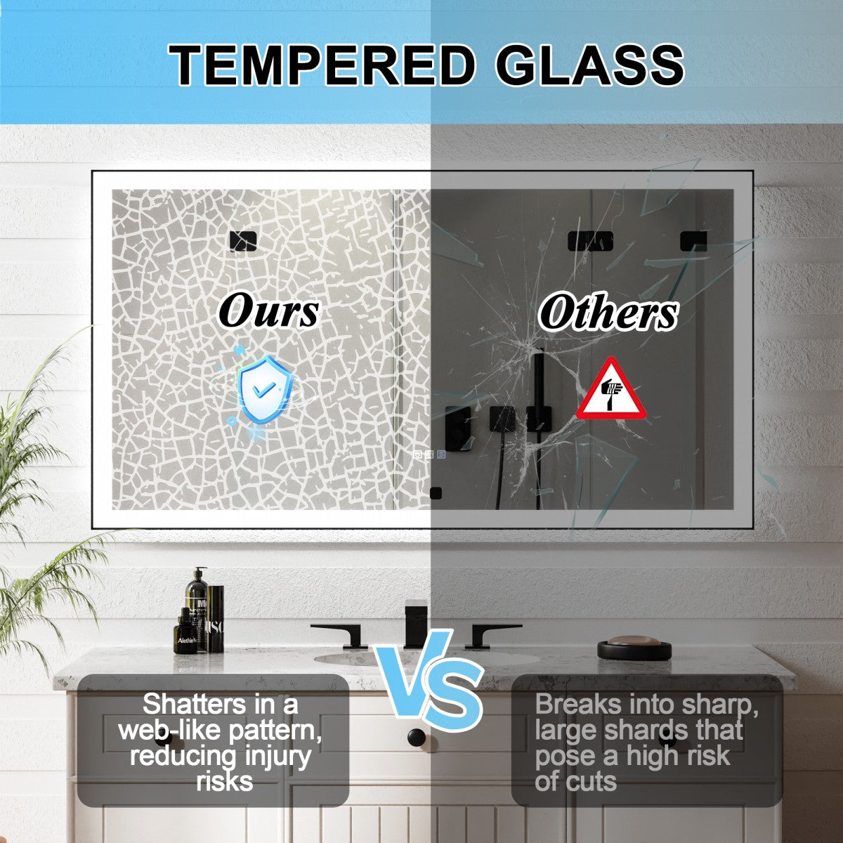 Apex-Noir 60"x36" Framed LED Lighted Bathroom Mirror