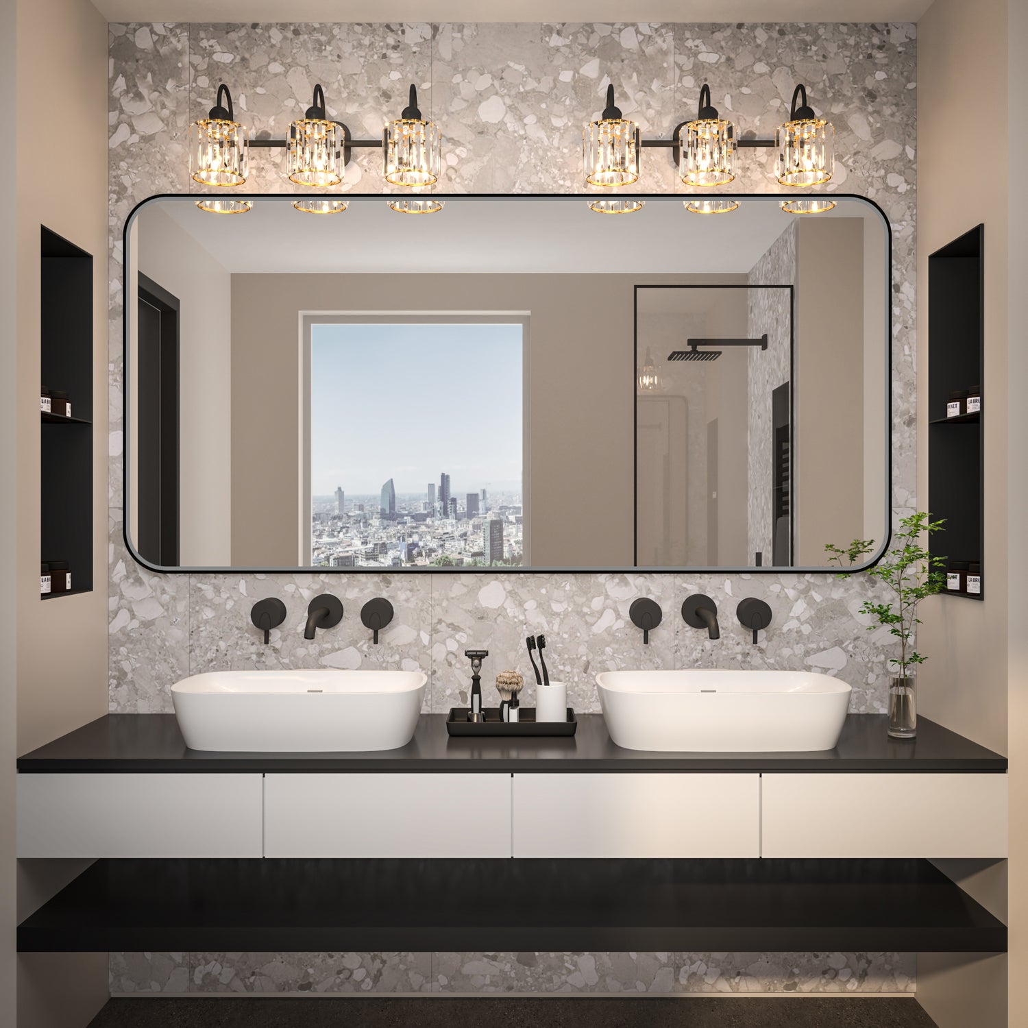 Noir 72" x 36" Vanity Mirror – Modern, Elegant, Rectangular Wall Mirror with Tempered Glass, Shatterproof, Rust-Resistant, Matte Black Frame for Bathroom, Living Room & Hallway - ExBriteUSA