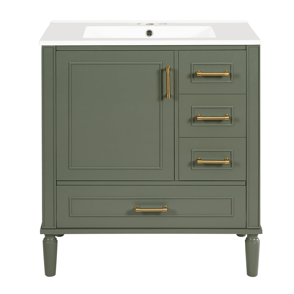 Exbrite 30-Inch Olive Green Bathroom Vanity with Ceramic Sink and Gold Hardware