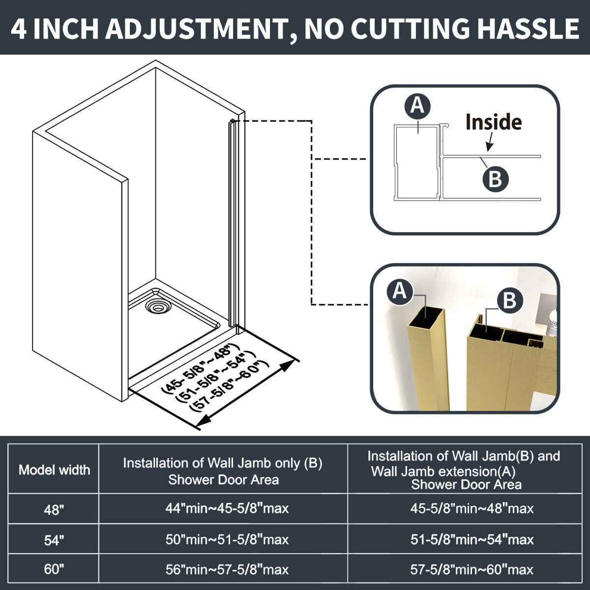 Nexus 56-60W x 70.H Easy Clean Triple Framed Sliding Shower Door with 1/4" (6mm) Clear SGCC Tempered Glass,Brushed Golde Finish (Copy) (Copy)