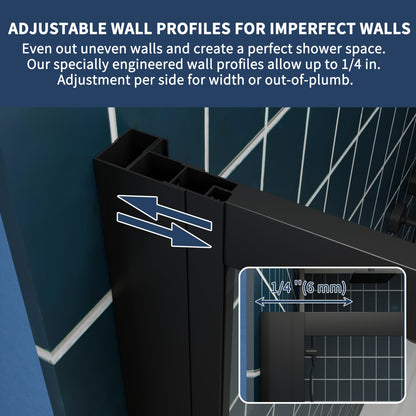 Nexus 56-60W x 70.H Easy Clean Double Framed Sliding Shower Door with 1/4" (6mm) Clear SGCC Tempered Glass,Matte Black Finish